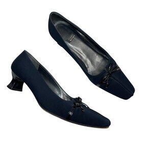 Stuart Weitzman Womens Vintage Navy Square Toe 90s Kitten Heel Pump Size 7 B